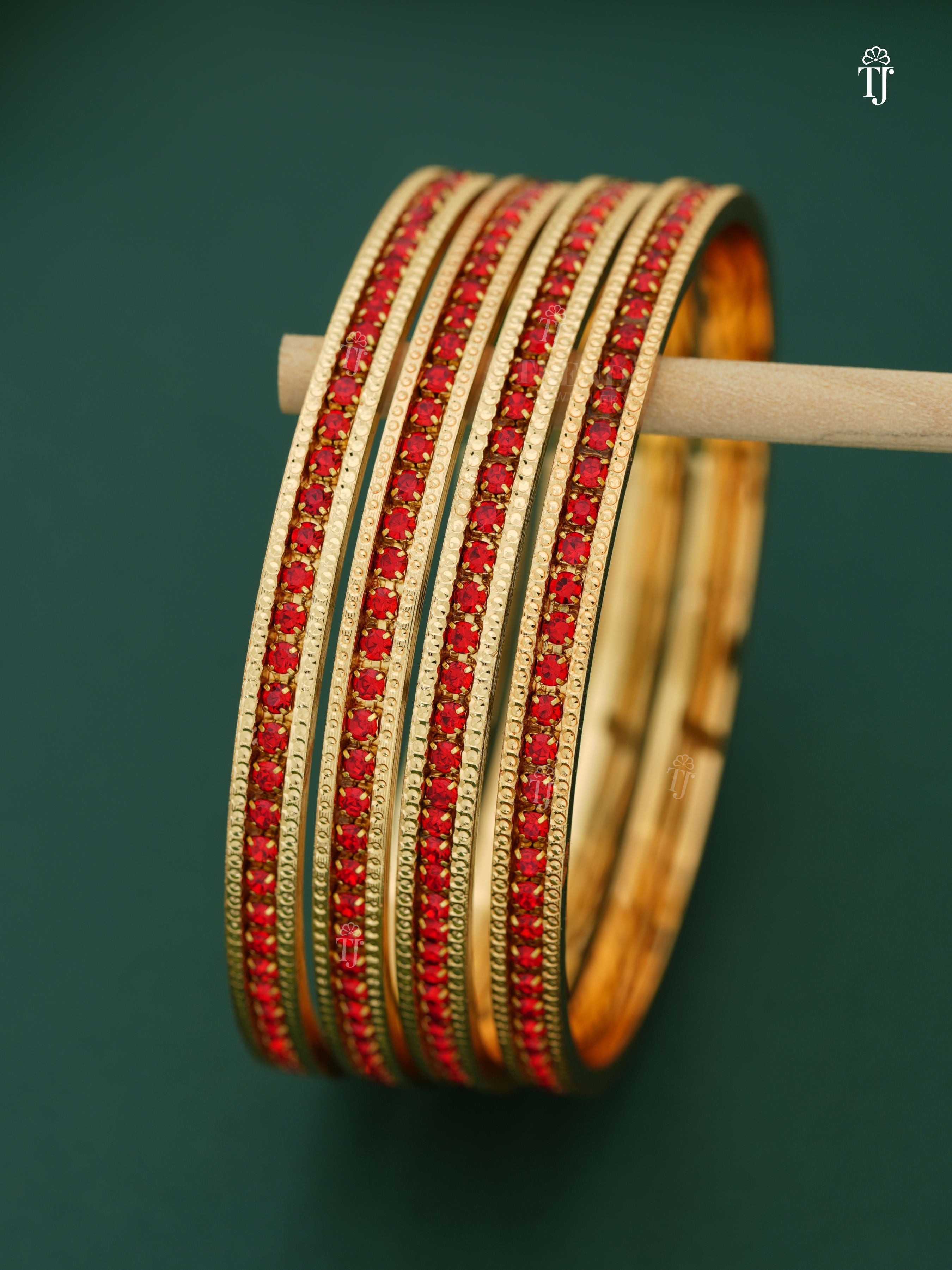 Red Diamond Bangles Set of 4 | Stunning Red Diamond Bangle Set at Affordable Price