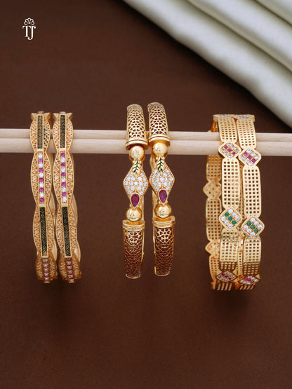 Gold Plated Bangles Designs | Luxurious Brass Bangles for Every Look - Combo Set of 6 Pcs (3 Pairs)