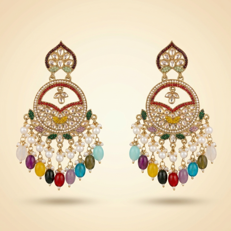 Stunning Multicolor Stone Chandbali Earrings