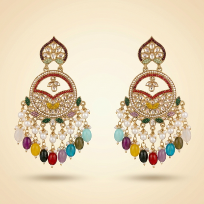 Stunning Multicolor Stone Chandbali Earrings