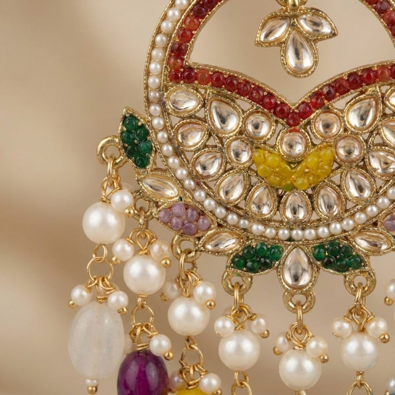Stunning Multicolor Stone Chandbali Earrings