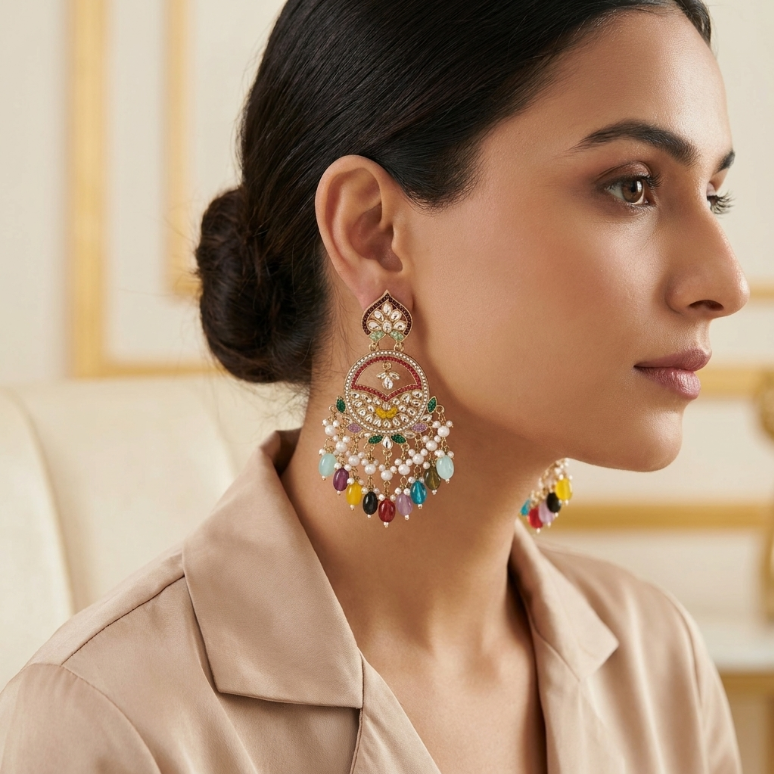 Stunning Multicolor Stone Chandbali Earrings
