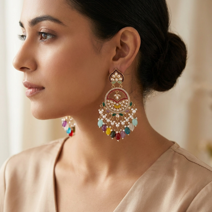 Stunning Multicolor Stone Chandbali Earrings