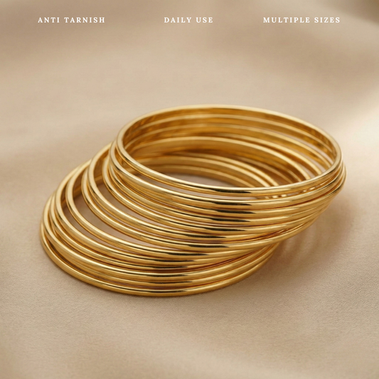 Gold Plated Sleek Plain Bangles – Charming 8-Piece Set for Daily Wear