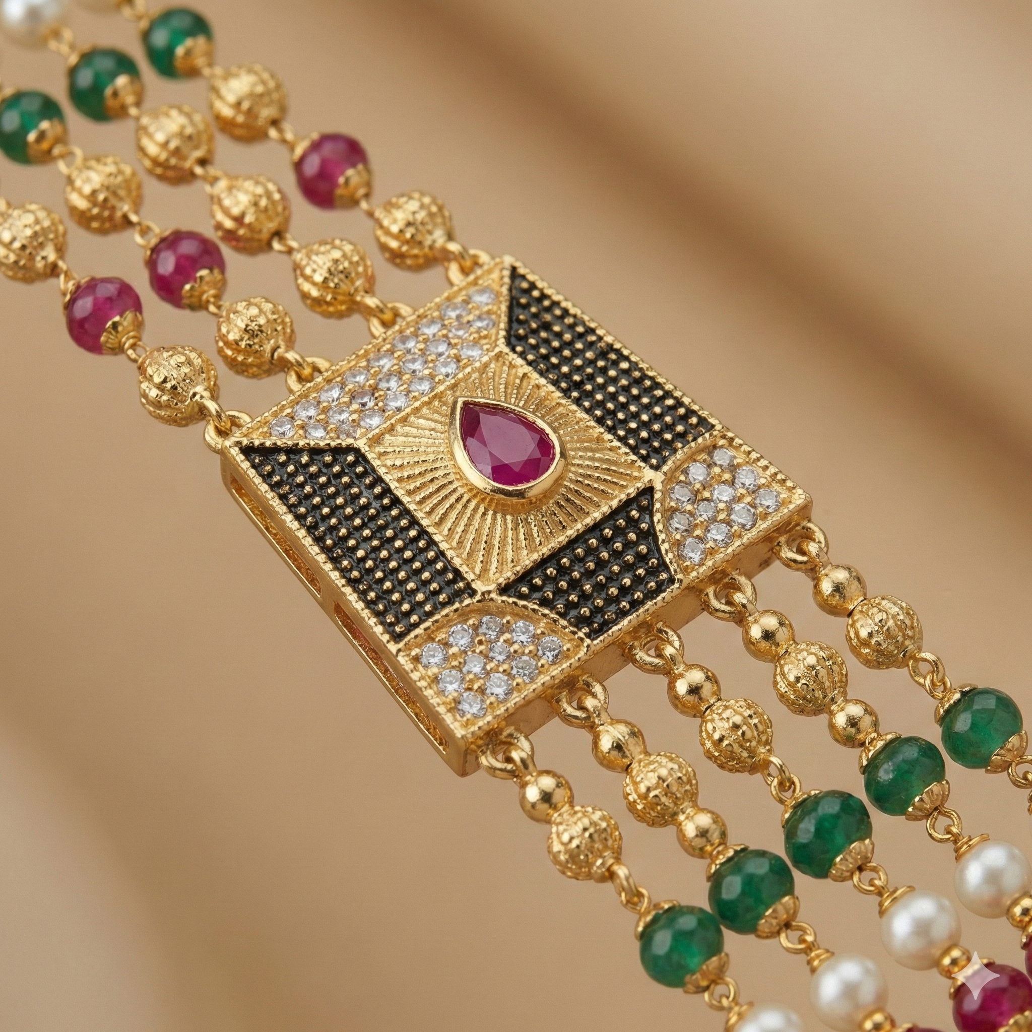 Beautiful Five Layer American Diamond Mala With Micro Gold Plating