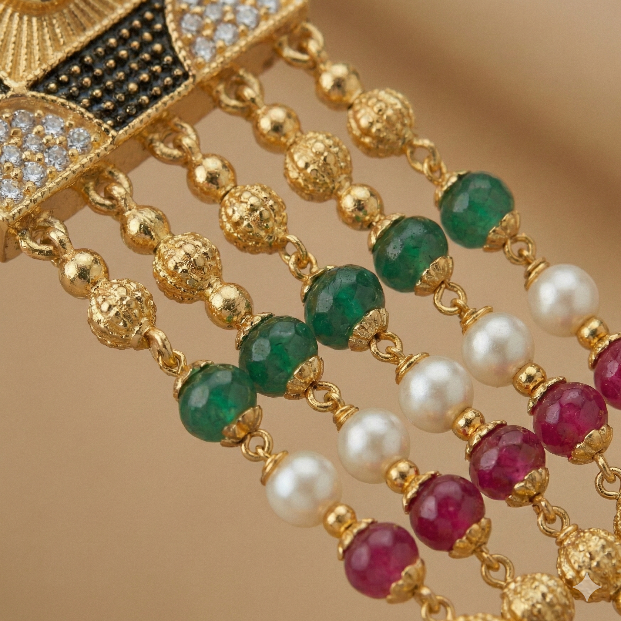 Beautiful Five Layer American Diamond Mala With Micro Gold Plating