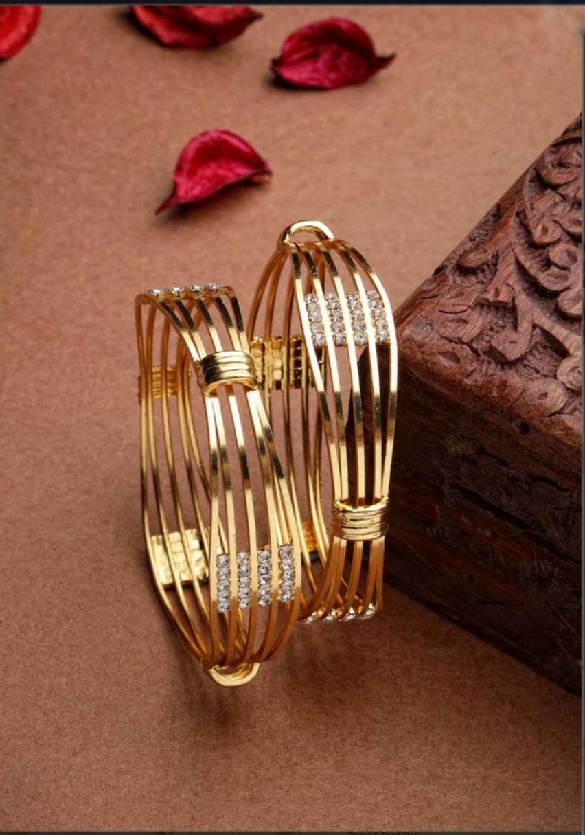 Stylish American Diamond Bangles With Micro Gold Finish Pack Of 2 Piece (1 Pair)