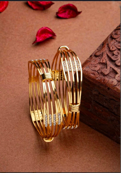 Stylish American Diamond Bangles With Micro Gold Finish Pack Of 2 Piece (1 Pair)