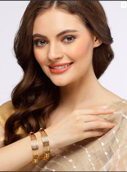 Stylish American Diamond Bangles With Micro Gold Finish Pack Of 2 Piece (1 Pair)