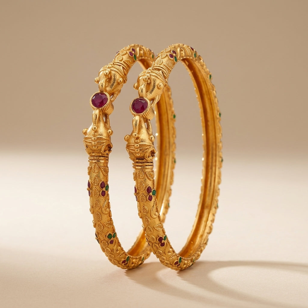 Stylish Hathi Mora Bangles With Matt Finish Gold Pack Of 2 Piece (1 Pair)