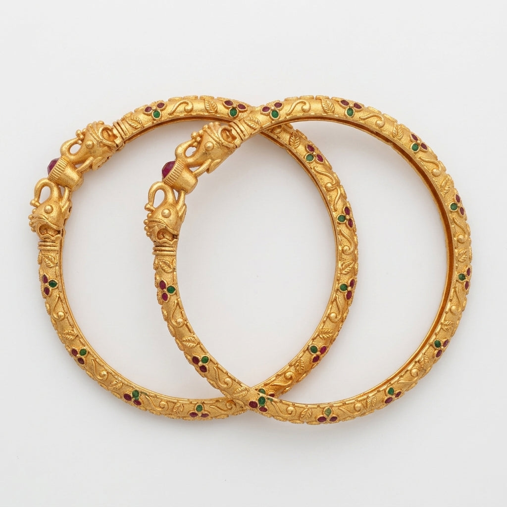 Stylish Hathi Mora Bangles With Matt Finish Gold Pack Of 2 Piece (1 Pair)