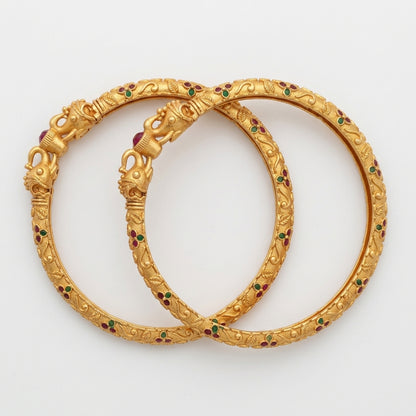 Stylish Hathi Mora Bangles With Matt Finish Gold Pack Of 2 Piece (1 Pair)