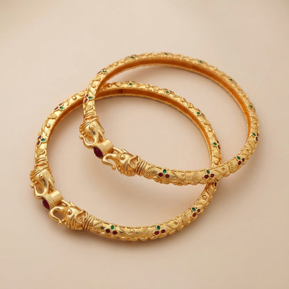 Stylish Hathi Mora Bangles With Matt Finish Gold Pack Of 2 Piece (1 Pair)