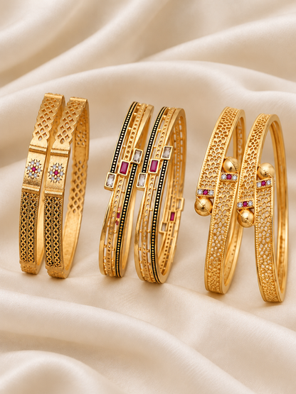 Premium Artificial Brass Bangless | Stylish Bangle for Daily Wear | Combo Set of 6 Pcs (3 Pairs)