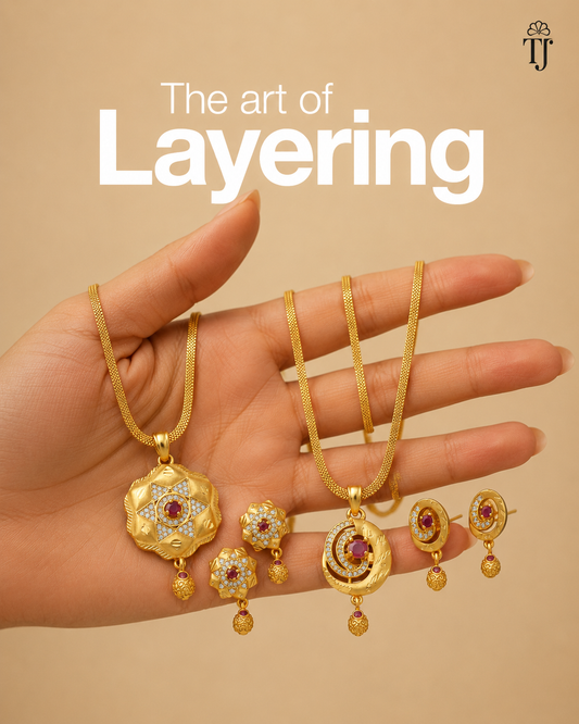Elegant Designer Gold Tone Pendant Set with Red Ruby Center Stone & Matching Earrings | Ethnic Party Wear Jewelry Set