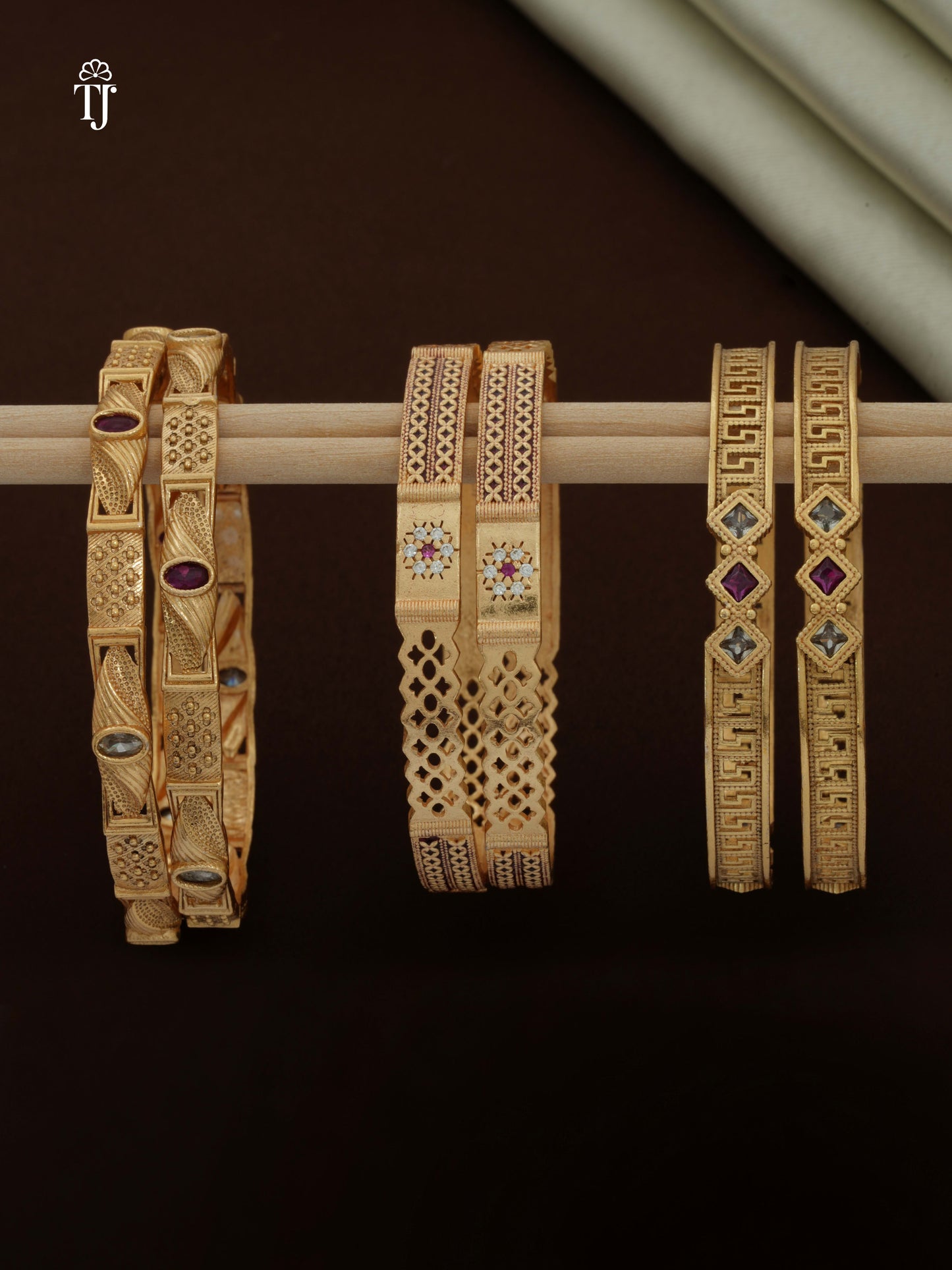 High Gold Finish Brass Bangles Set | Premium Quality Bangles for Everyday Wear | Combo Set of 6 Pcs (3 Pairs)