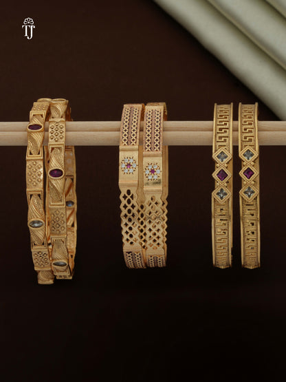 High Gold Finish Brass Bangles Set | Premium Quality Bangles for Everyday Wear | Combo Set of 6 Pcs (3 Pairs)