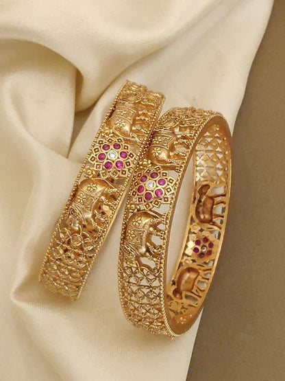 Ruby Elephant Heritage Bangles With Micro Gold Plating