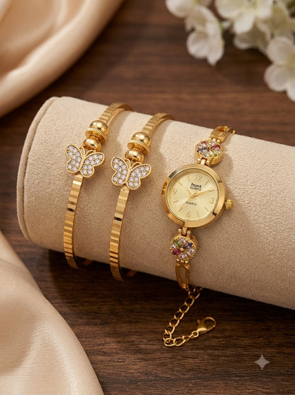Elegant Butterfly Bracelet & Designer Watch Set For Women