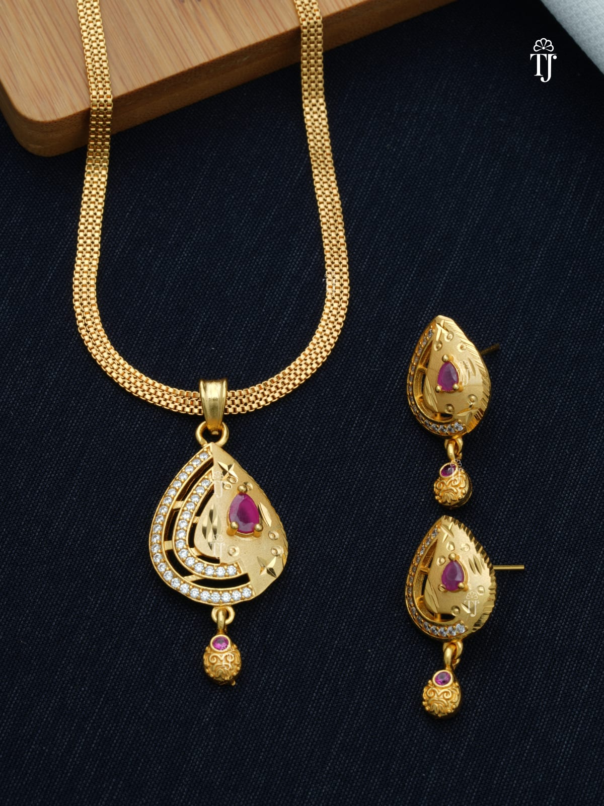 Latest Design Gold Plated Pendant Set | Trendy Pendant and Earrings Set for Women