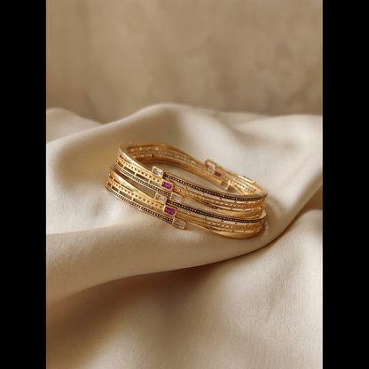 Micro Gold Plated Square Shape Bangles for Women | White AD & Ruby Stone Bangles Set