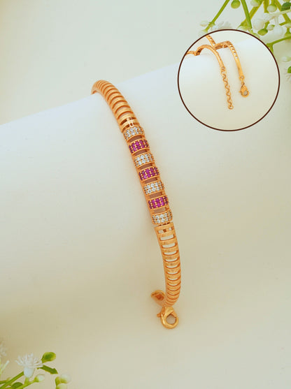 Micro Gold Plated Ruby Bangle Bracelet | Free Size AD Diamond Bracelet for Women