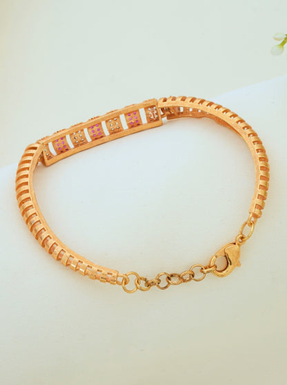Micro Gold Plated Ruby Bangle Bracelet | Free Size AD Diamond Bracelet for Women