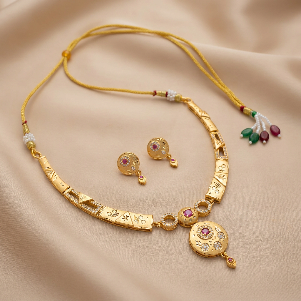 Real Look Necklace Set for Women | High Gold Plated AD Diamond Necklace (1 Set)