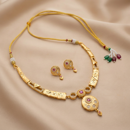 Real Look Necklace Set for Women | High Gold Plated AD Diamond Necklace (1 Set)