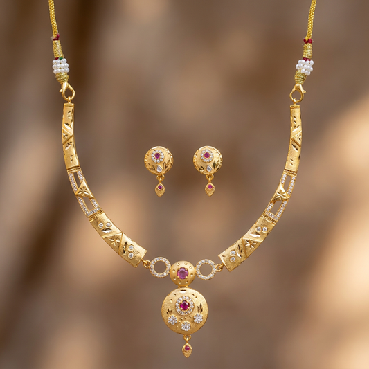 Real Look Necklace Set for Women | High Gold Plated AD Diamond Necklace (1 Set)