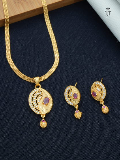 Pendant Set with Earrings Gold Plated for Women | Radiant Pendant and Earrings Set