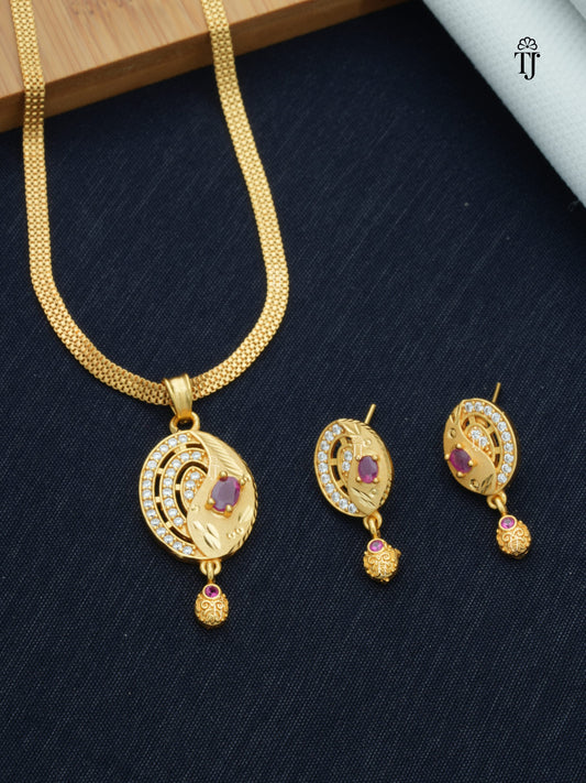 Pendant Set with Earrings Gold Plated for Women | Radiant Pendant and Earrings Set
