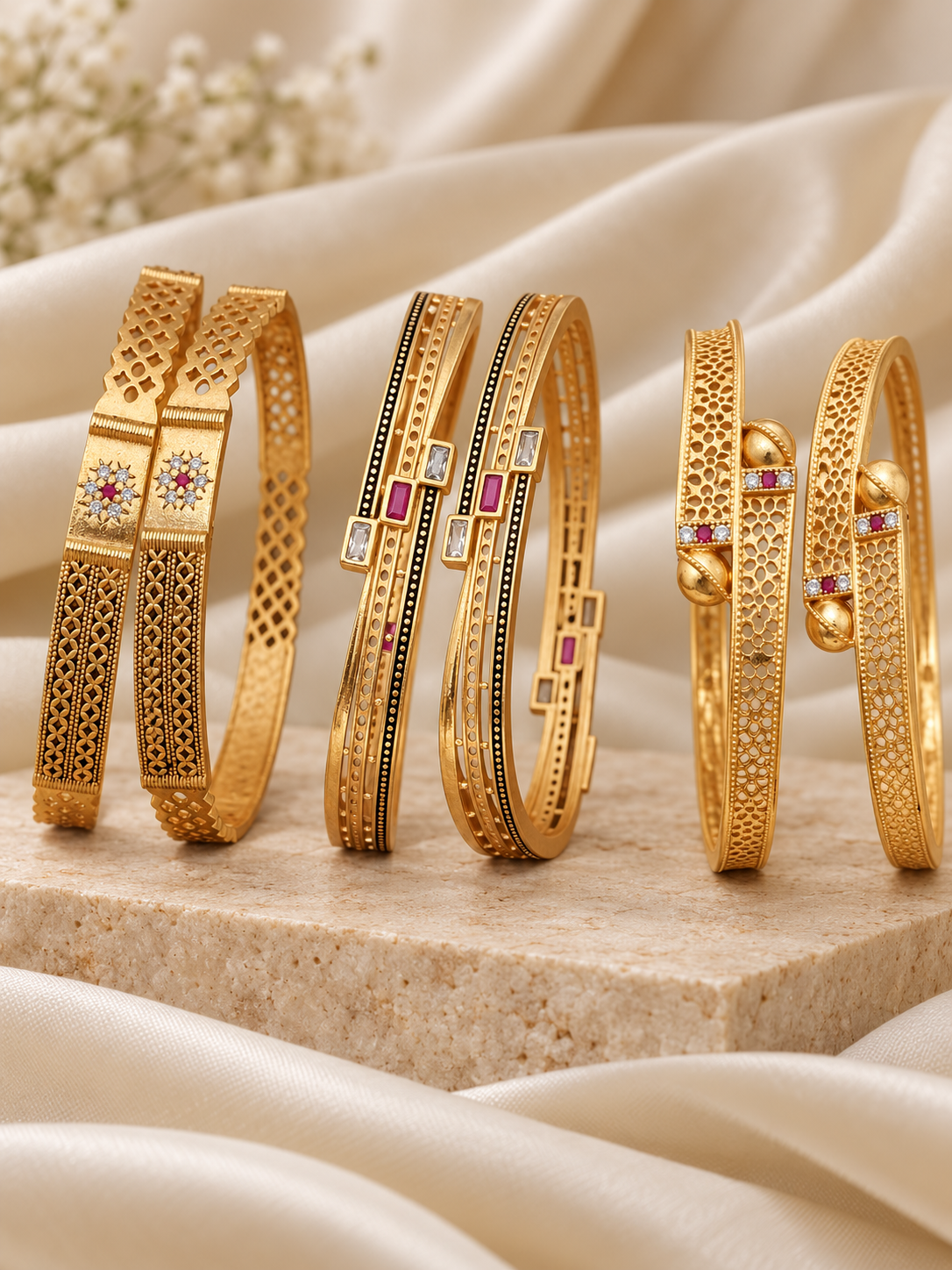 Premium Artificial Brass Bangless | Stylish Bangle for Daily Wear | Combo Set of 6 Pcs (3 Pairs)