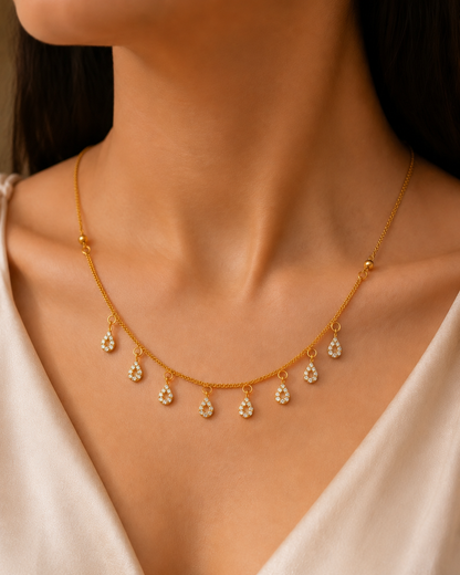 Rain Drops Diamond Necklace for Women | Micro Gold Plated AD Diamond Necklace
