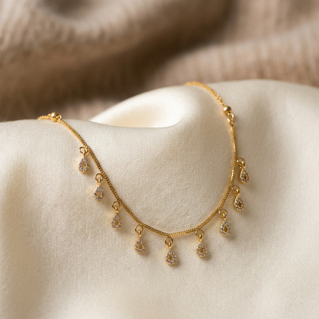 Rain Drops Diamond Necklace for Women | Micro Gold Plated AD Diamond Necklace