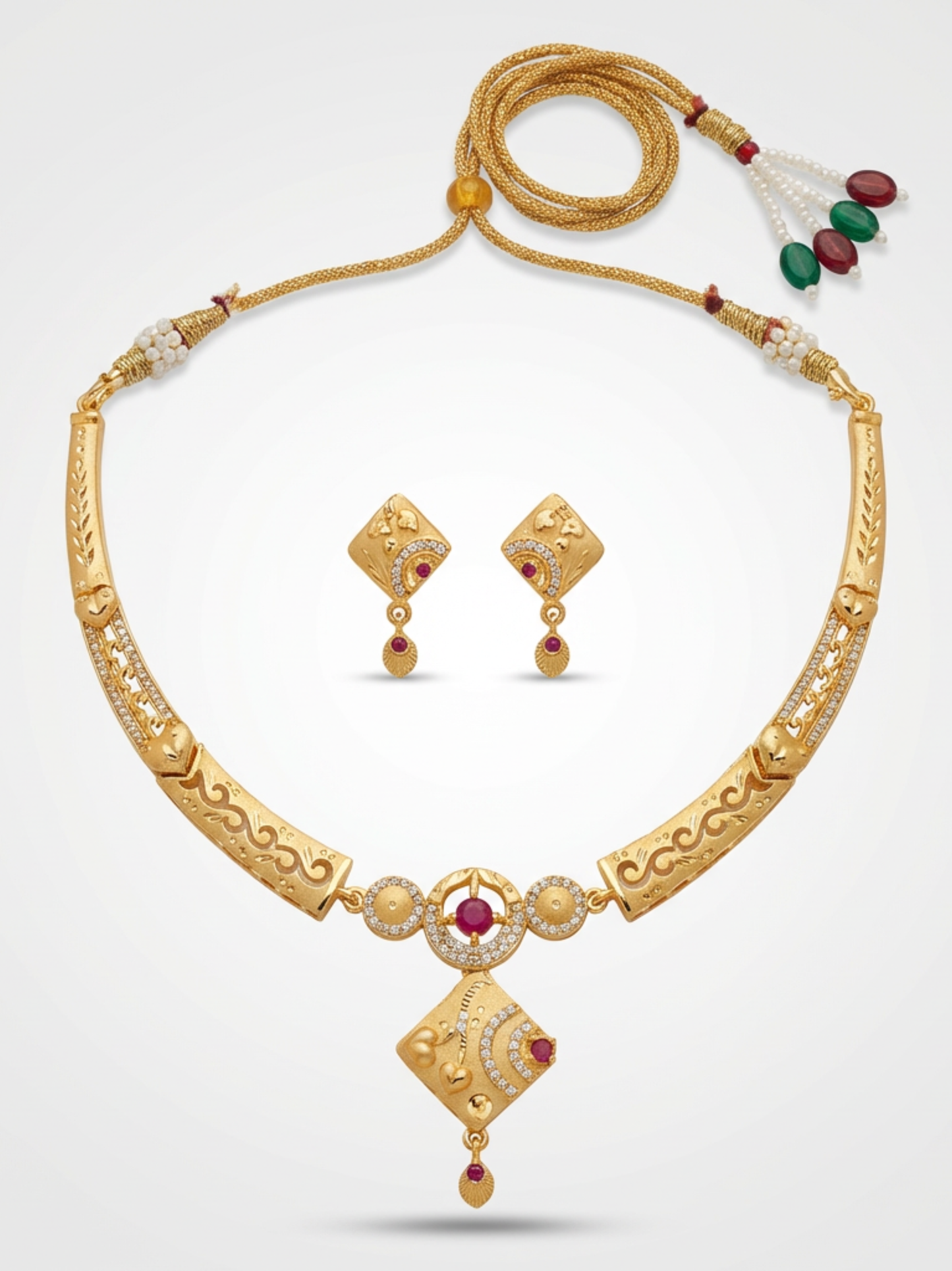 Real Look Necklace Sets for Women | High Gold Plated AD Diamond Necklace (1 Set)