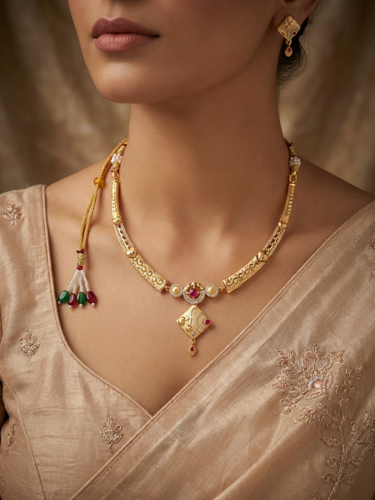 Real Look Necklace Sets for Women | High Gold Plated AD Diamond Necklace (1 Set)