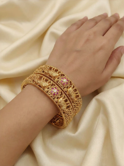 Ruby Elephant Heritage Bangles With Micro Gold Plating