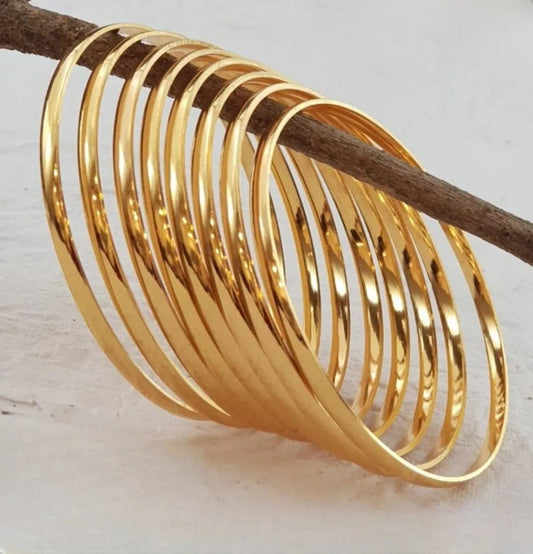 Gold Plated Sleek Plain Bangles – Charming 8-Piece Set for Daily Wear