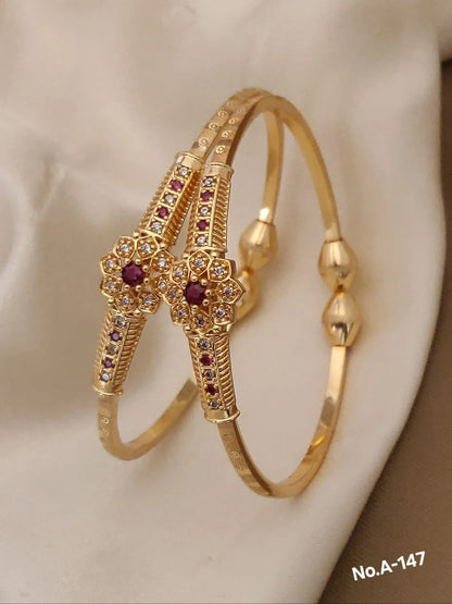 Premium Gold-Tone Brass Bangle Watch with Adjustable Bracelet Pair for Women | 3-Piece Fashion Combo Set
