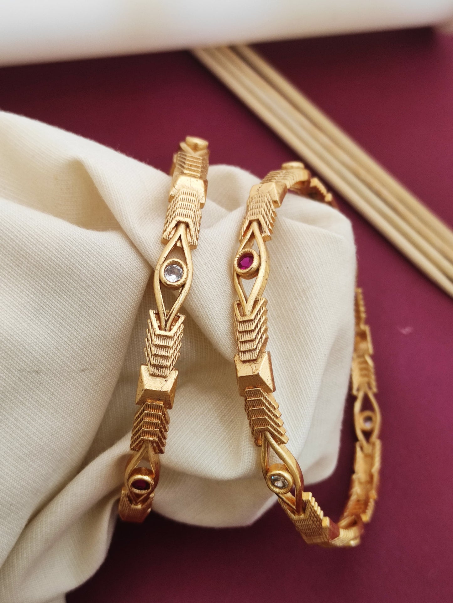 Stylish Baadam Shape Bangles With AD Stones Pack Of 2 Pieces ( 1 Pair )