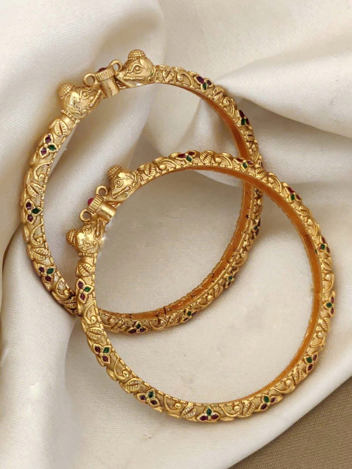 Stylish Hathi Mora Bangles With Matt Finish Gold Pack Of 2 Piece (1 Pair)