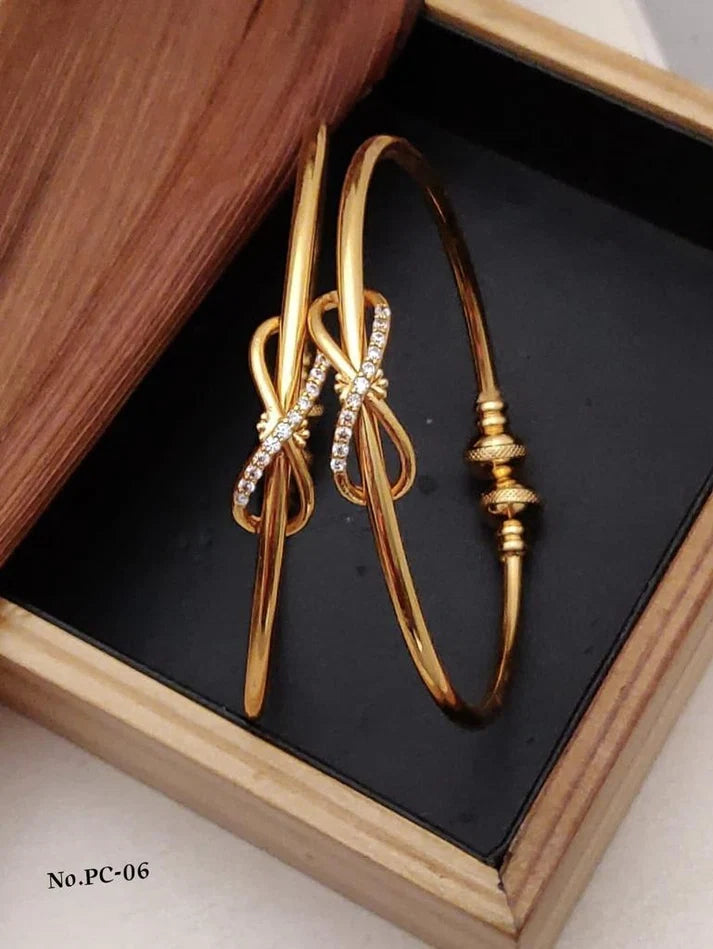 Gold-Tone Infinity Bracelet Watch Combo Set For Women | 1 Pair Bracelet + 1 Watch Set