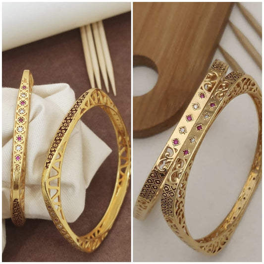 Stylish Party Wear Rajwadi Bangles Combo With American Diamond Stones pACK OF 4 Pieces ( 2 Pair )