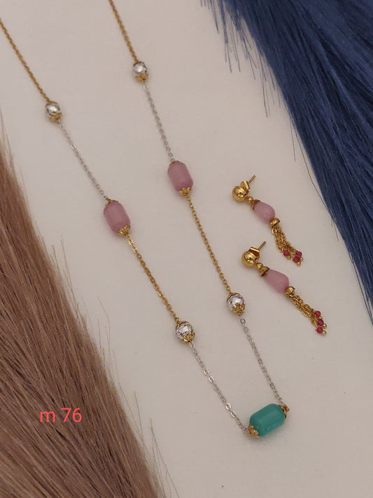 Stylish Silver-Gold Mala With Earrings With Micro Gold