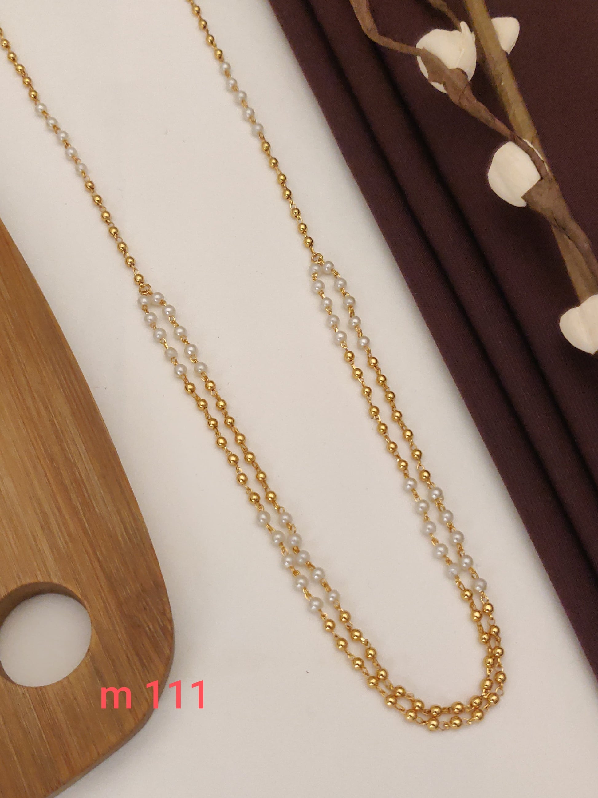 Stylish Two Layer Mala With Gold- White Beads With Micro Gold