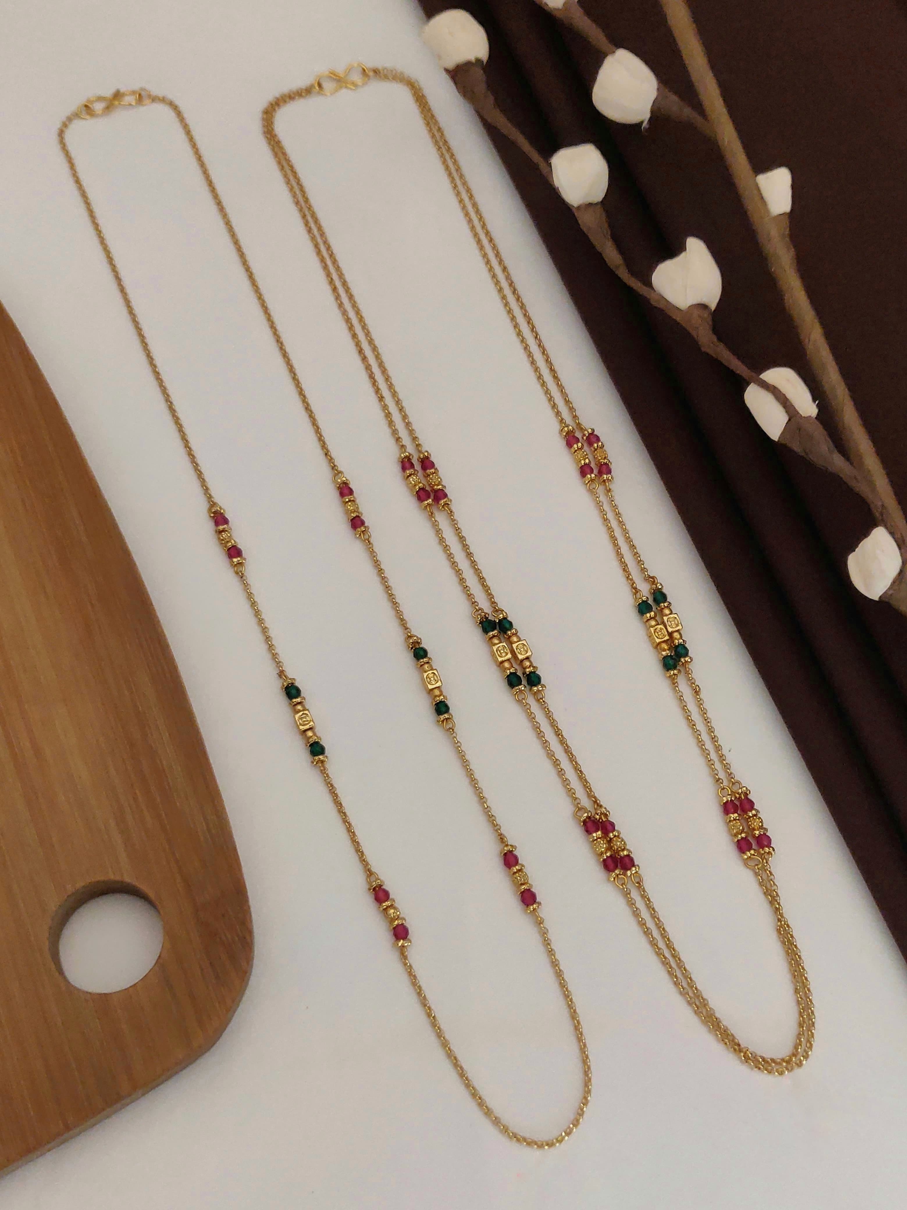 Trendz Special Combo Of Single and Double Layered Chain With Multicolour Beads