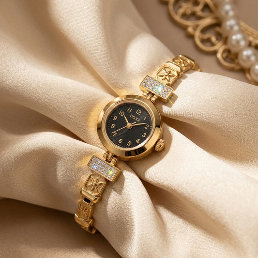 Royal Look Gold Plated Crystal Studded Bracelet Watch