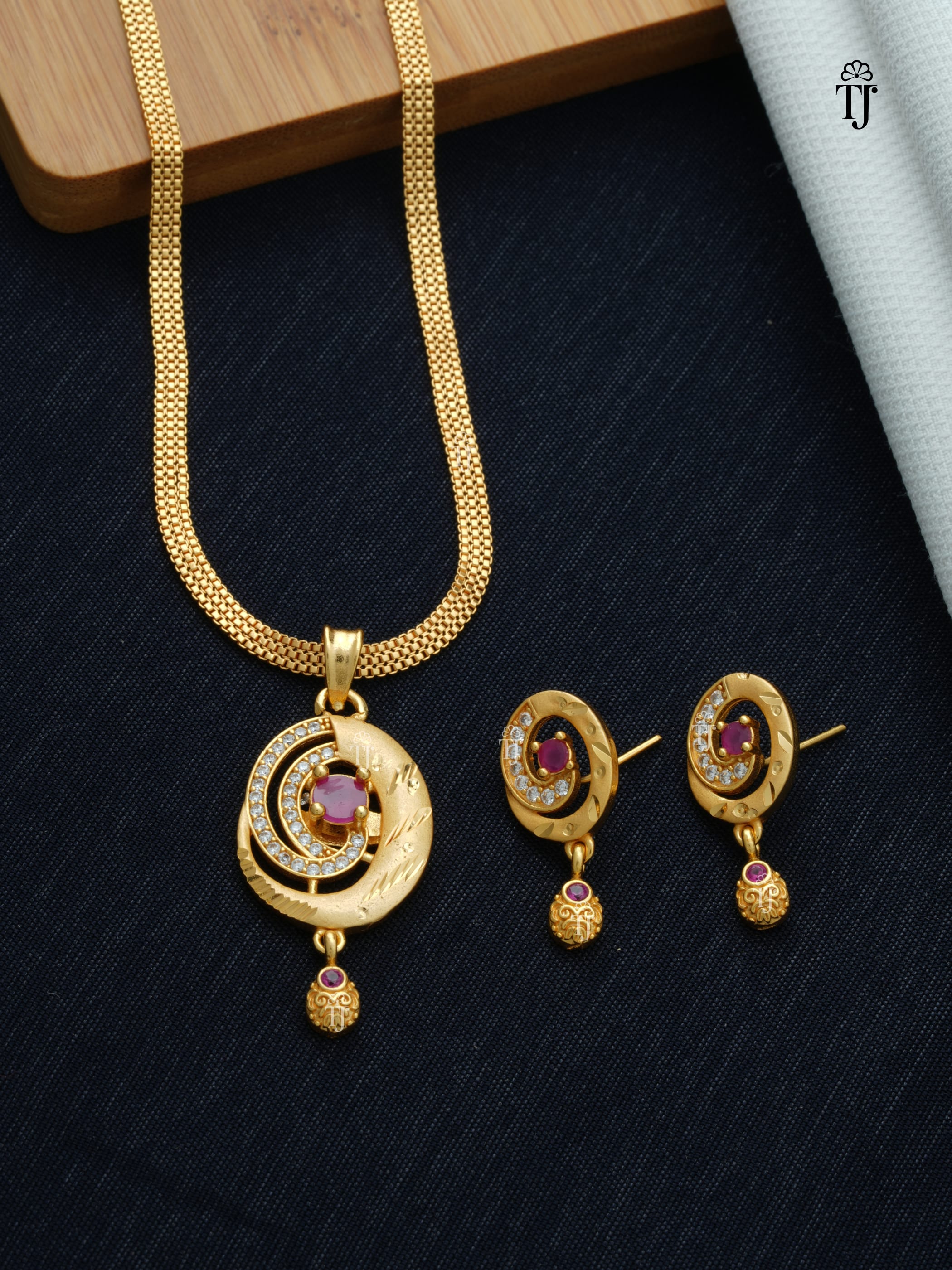 Women 1 Gram Gold Plated Pendant Set | Stylish Pendant and Earrings Set