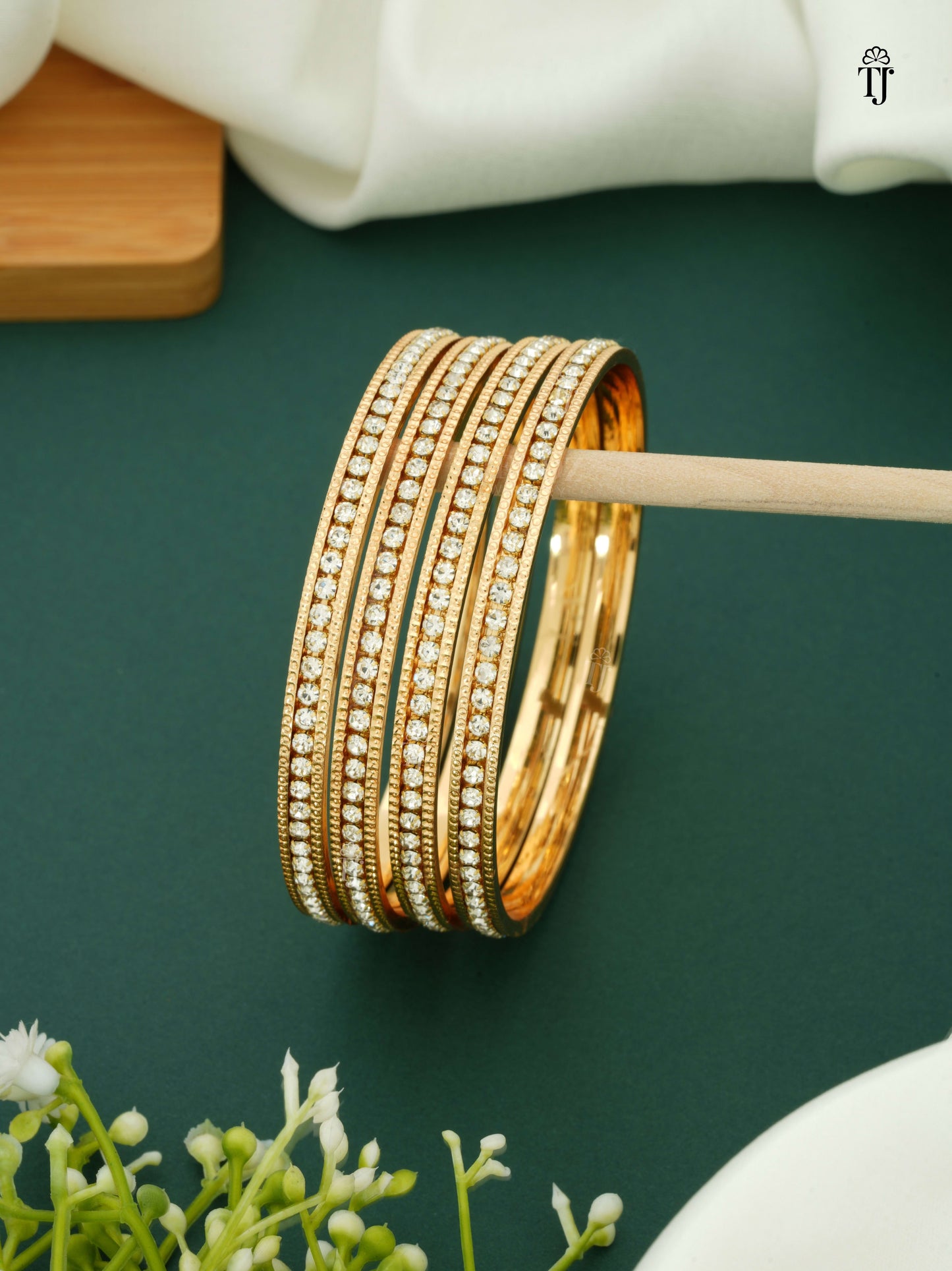 White Artificial Diamond Bangles Set of 4 | Stunning White Diamond Bangle Set